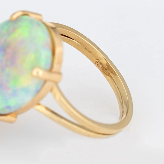 Metal Natural Opal Diamond Ring Vintage 14k Yellow Gold Oval Crown Jewellery size 6 For Sale - Image 7 of 7