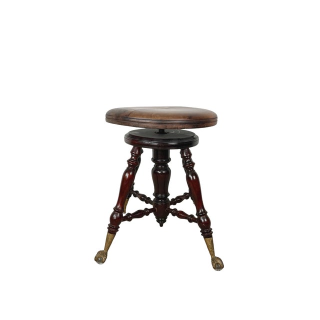Antique Victorian Style Adjustable Piano Stool With Glass Ball-and-Claw Feet For Sale - Image 14 of 16