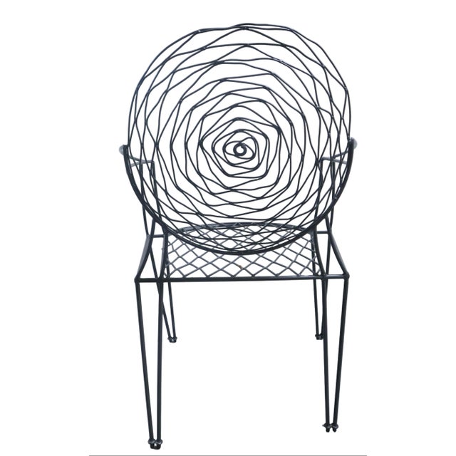 Late 20th Century Modernist 3 Piece Iron Patio Furniture Set With Rose Pattern For Sale - Image 5 of 15