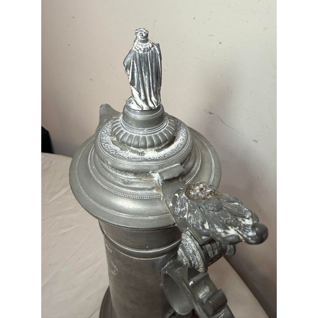 19th Century Large Antique Ornate German Cycling Trophy Award Pewter Lidded Stein Tankard For Sale - Image 17 of 18