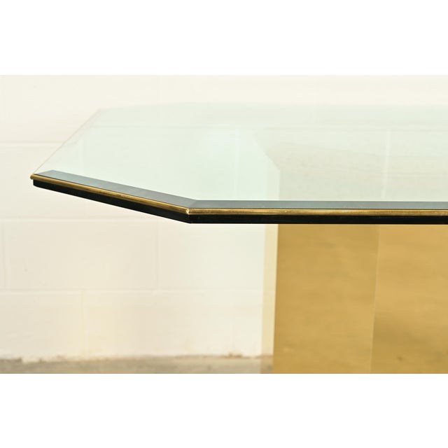 Wood Thomasville Modern Art Deco Brass and Glass Double Pedestal Dining Table, Circa 1980s For Sale - Image 7 of 11