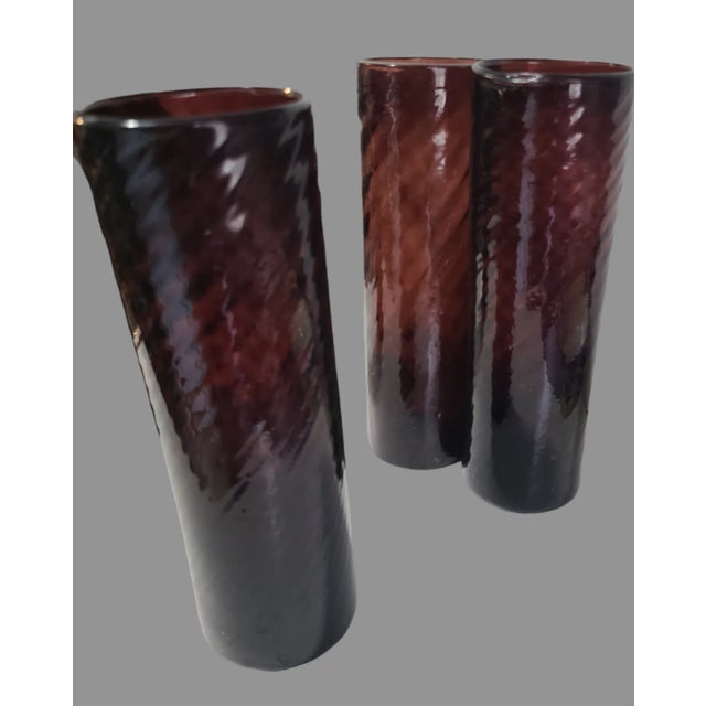 Vintage Set of 4 Hand Blown Art Glass Purple Tall Glasses or Vases For Sale - Image 6 of 7
