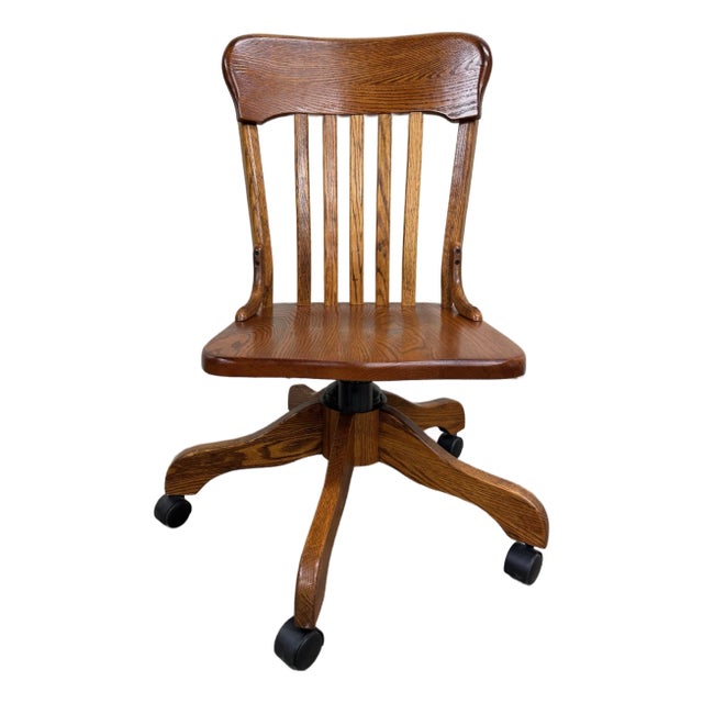 Vintage Tiger Oak Adjustable Swivel Desk Banker Lawyer Jury Office Chair For Sale
