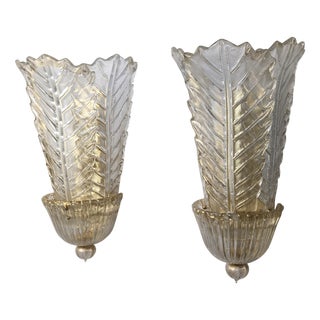 Large Gold Leaf and Murano Glass Wall Lights from Barovier & Toso, 1980s, Set of 2 For Sale