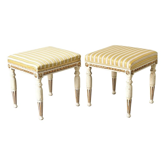 Swedish Pair of Louis XVI Style Stools Late 19th Century For Sale