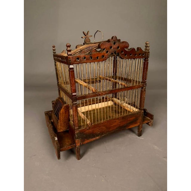 French Folk Art Finch Bird Cage in Fruitwood & Steel, Circa 1890 For Sale In Indianapolis - Image 6 of 14