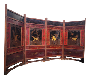 Meiji Screen with Lacquer Panels, Japan, Late 19th Century
