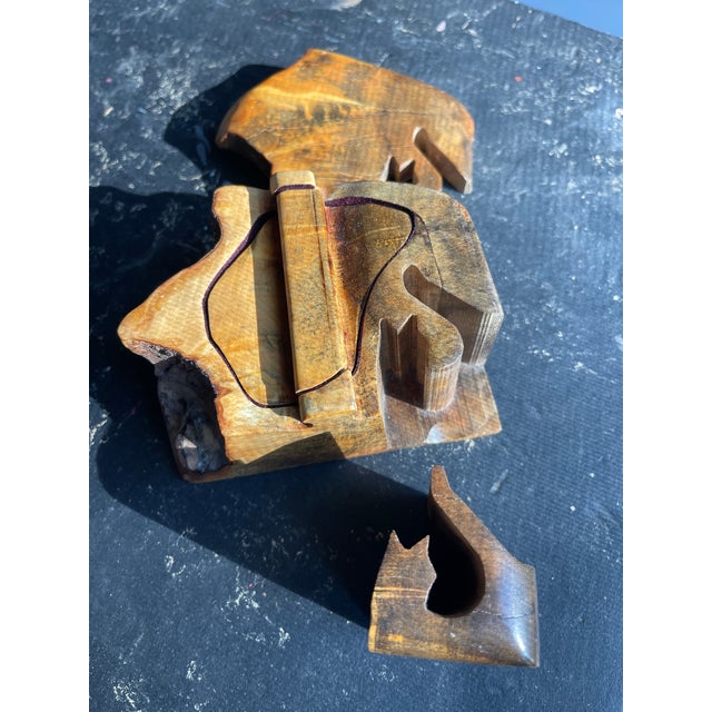 1970s Richard Rothbard Hand Made Burl Wood Cat Puzzle Jewelry Box 20th Century For Sale - Image 5 of 12