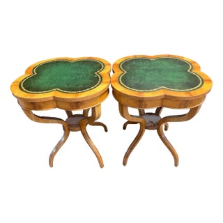 Set of 2 Antique Leathertop Side Tables For Sale