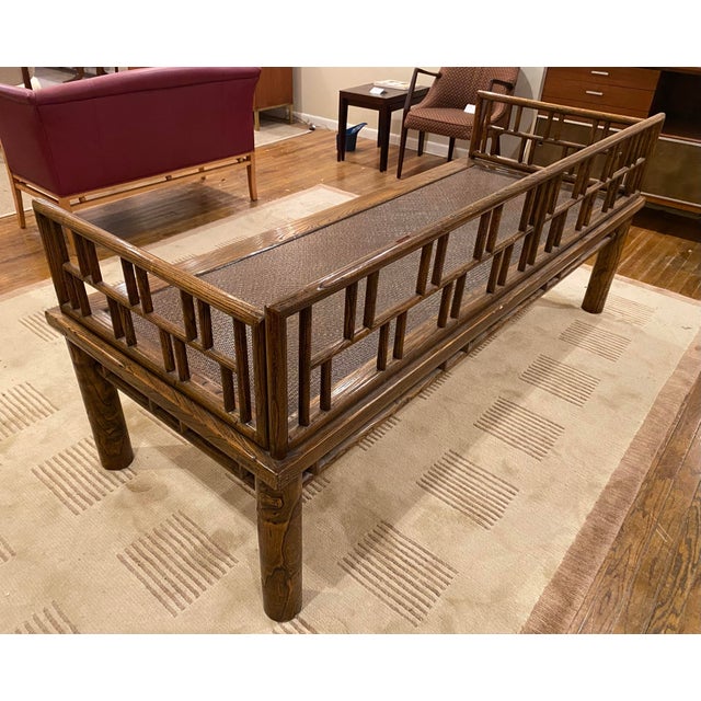 Wood Vintage Chinese Daybed, Elmwood Latice Rails in Ming Style C. 1940 For Sale - Image 7 of 11