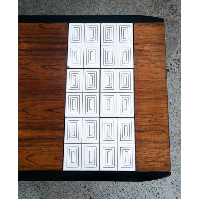 1960s Mid Century Modern Coffee Table Lane Cosmopolitan Surfboard Tile Rosewood Wood For Sale - Image 10 of 12