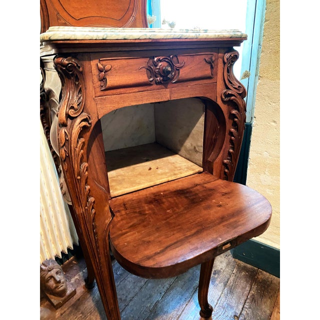 Louis XV Style Bedside Table in Carved Walnut, 1890s For Sale - Image 3 of 7