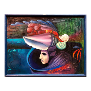 German Ramon Duron Lanza, Magic Realist Surrealist Latin American Naive Fantasy Painting, 1998