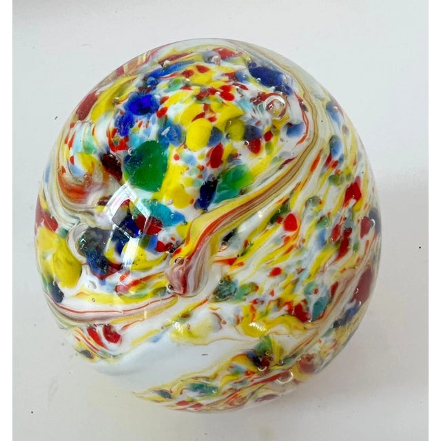 Art Glass Paperweight of Clear Glass and a Confetti Concentrated Center For Sale - Image 4 of 7