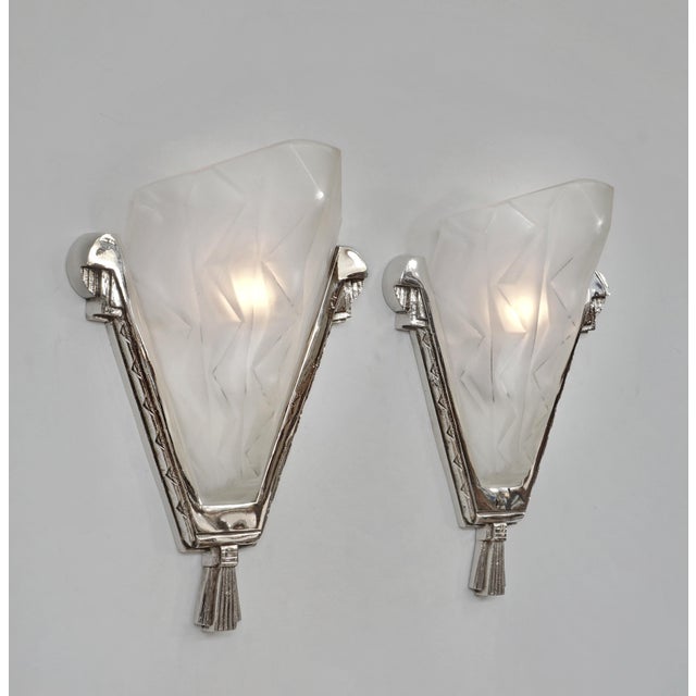 Art Deco French Art Deco Wall Sconces by Degue 1930 France - A Pair For Sale - Image 3 of 13