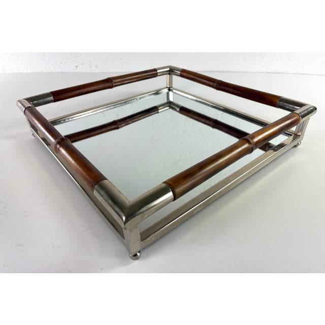 Stylish Nickel and Bamboo Galley Tray After Ralph Lauren For Sale - Image 4 of 8