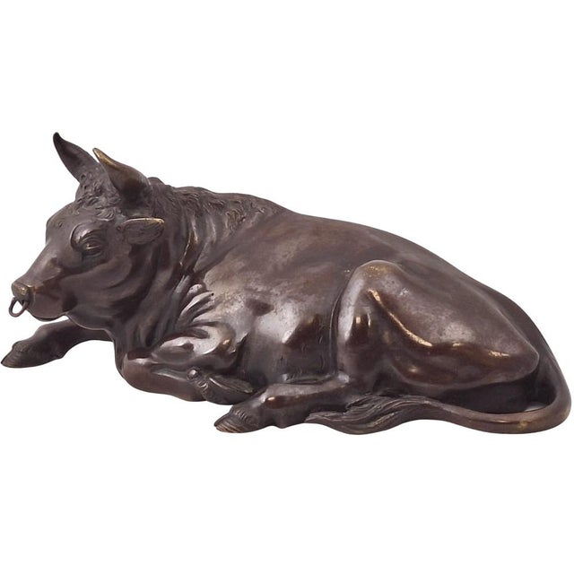 Japanese Meiji Artist, Sculpture of a Laying Bull, 19th Century, Bronze For Sale - Image 10 of 10