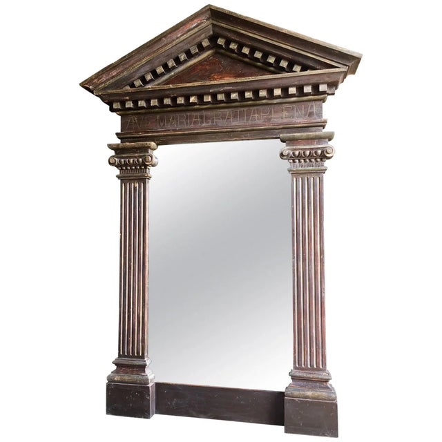 Brown Large Antique Architectural Frame with Mirror For Sale - Image 8 of 8