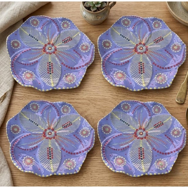 South African Handmade & Hand-Painted Ceramic Serving Plate - Set of 4 For Sale In West Palm - Image 6 of 12