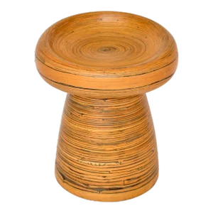 Vintage Bohemian Blonde Pressed Bamboo Mushroom Shaped Stool Mid-Century Modern