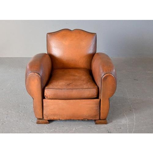 French Moustache Backed Art Deco Leather Armchair Circa 1920s Oak feet - Sprung seat and armrests - Decorative moustache...