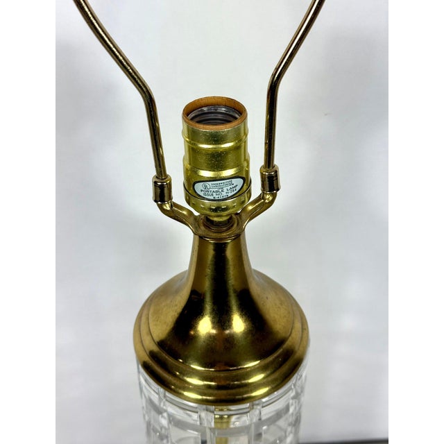 Metal Mid 20th Century Hollywood Regency Signed Dresden Hand-Cut Block Crystal & Brass Table Lamp - Large 31" For Sale - Image 7 of 14