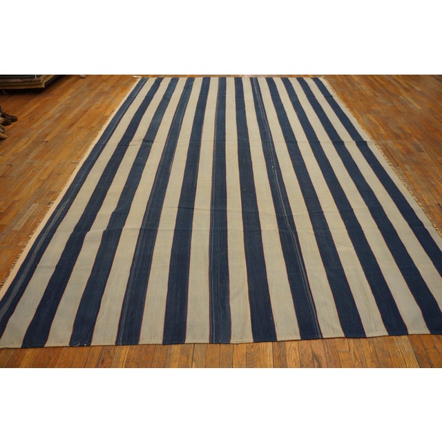 Antique Rya Wool Blue Hand Knotted Pile Rug, Circa Date: 1920s. This exceptional example of this Rya rug weaving presents...