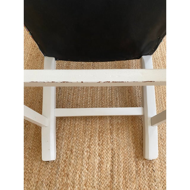 Wood Set of 6 Vintage Painted Mahogany Chippendale Ribbon Back Dining Chairs With New Perennials Striped Fabric For Sale - Image 7 of 14