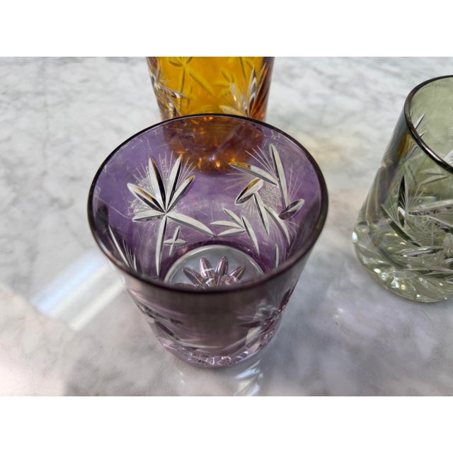 Glass Japanese Edo Kiriko Cut Crystal Harlequin Tumblers - Set of 5 For Sale - Image 7 of 10