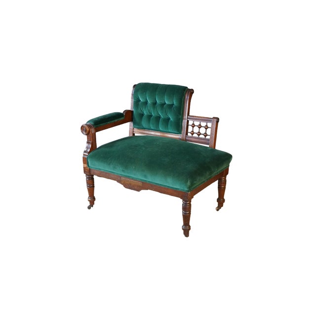 Victorian Antique Victorian Eastlake Walnut Ball & Stick Settee Loveseat Corner Chair 34" For Sale - Image 3 of 18