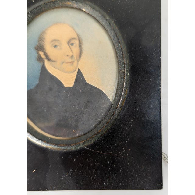 Black Early 19th Century English Miniature Watercolor Portrait of an Esteemed Gentleman For Sale - Image 8 of 10