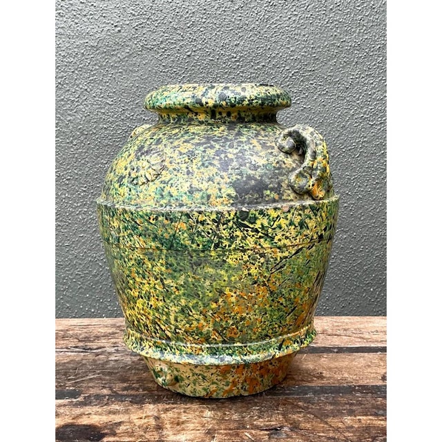 Vintage Speckled Pottery Vessel For Sale - Image 9 of 12
