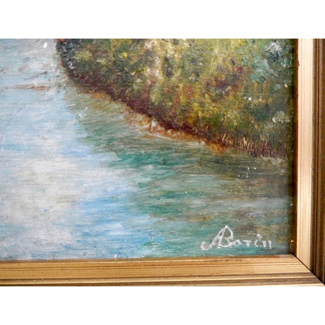 1990s J Borin French School River Town Landscape Oil Painting Signed For Sale - Image 9 of 12