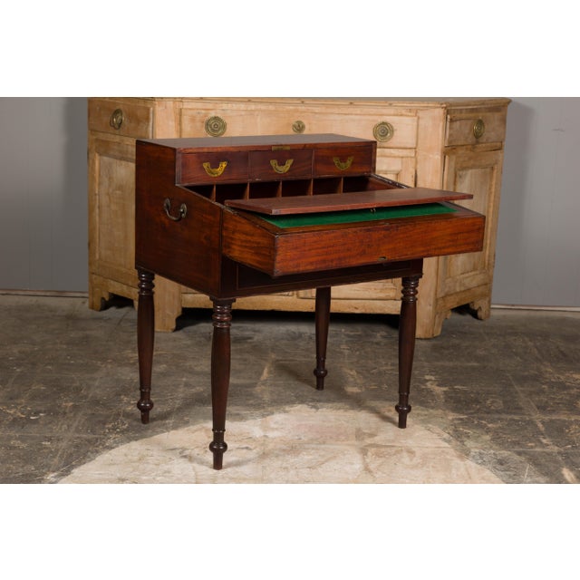 English 19th Century Campaign Mahogany Box with Unfolding Desk and Drawers For Sale - Image 12 of 12