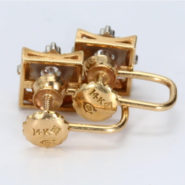 Contemporary 14k Yellow & White Gold Floral Stud Earrings With 0.15ct Diamonds, A Pair For Sale - Image 3 of 4