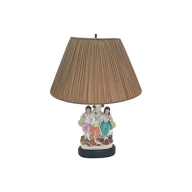 Traditional Antique Jack & Jill Staffordshire Lamp For Sale - Image 3 of 7