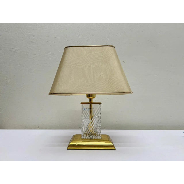 Textile Brass and Crystal Table Lamp from Nachtmann, Germany, 1970s For Sale - Image 7 of 9