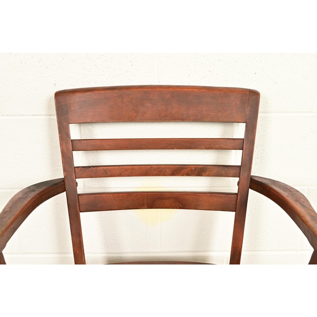 Antique Arts & Crafts Carved Walnut Banker's Chair, Circa 1920s For Sale In South Bend - Image 6 of 12