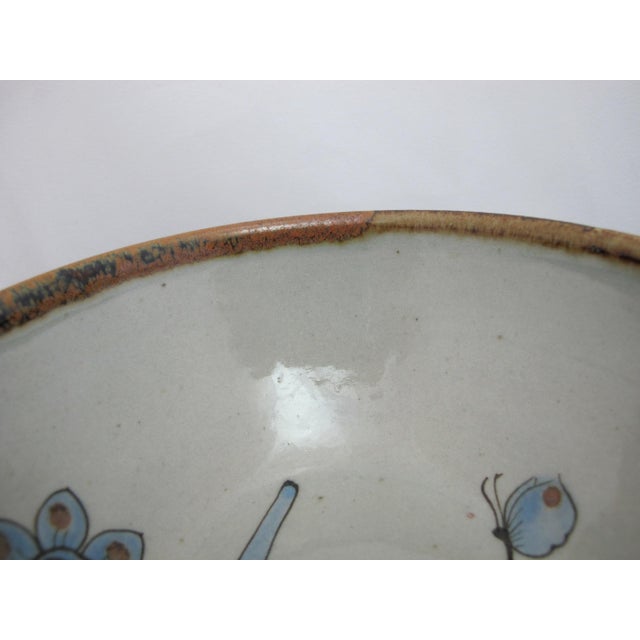 Farmhouse Ken Edwards El Palomar Blue Bird Butterfly Tonala Mexico Pottery 6 1/4" Bowl For Sale - Image 3 of 6