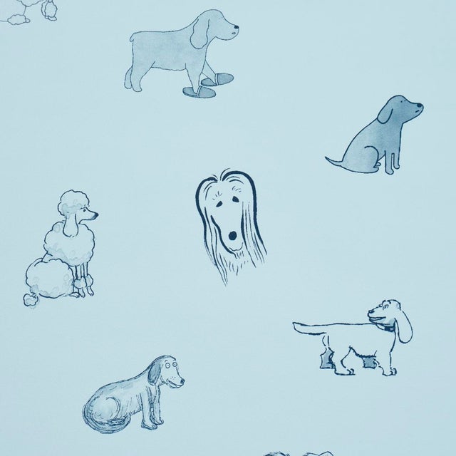 Contemporary Schumacher x The New Yorker Good Dogs Everywhere Peel & Stick Wallpaper In Sky & Navy Blue For Sale - Image 3 of 7