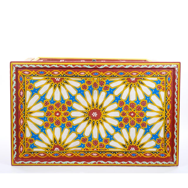 Early 20th Century Moroccan Painted Coffee Table /Trunk Moorish Details, First Half 20th Century For Sale - Image 5 of 14