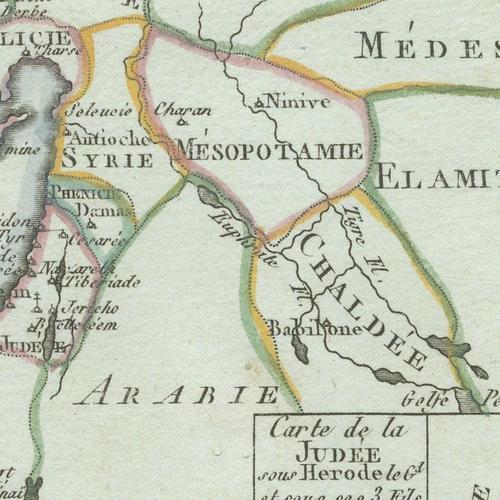 Gold Antique New Testament Map with Plan of Jerusalem attributed to Bonne, 1770 For Sale - Image 8 of 12