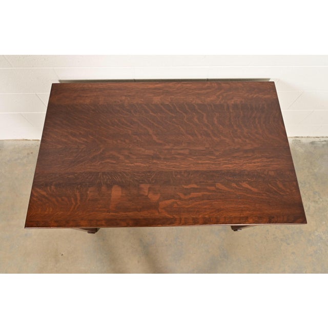 Brown Imperial Furniture Grand Rapids Antique Mission Oak Arts & Crafts Writing Desk or Library Table, Newly Refinished For Sale - Image 8 of 12