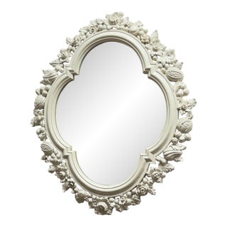 Vintage Floral & Fruit Mirror; Antique White For Sale