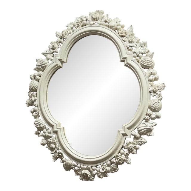 Vintage Floral & Fruit Mirror; Antique White For Sale