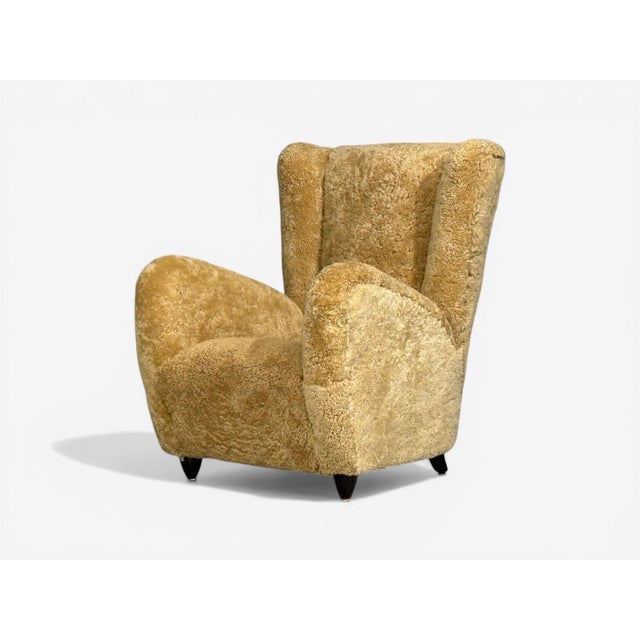 Paolo Buffa Attrib., Beige Shearling, Wood, Lounge Chairs, Italy, 1950s For Sale - Image 10 of 14