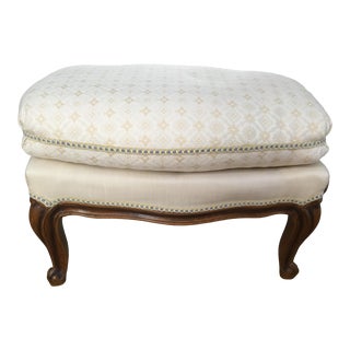 Vintage French Walnut White Footstool For Sale