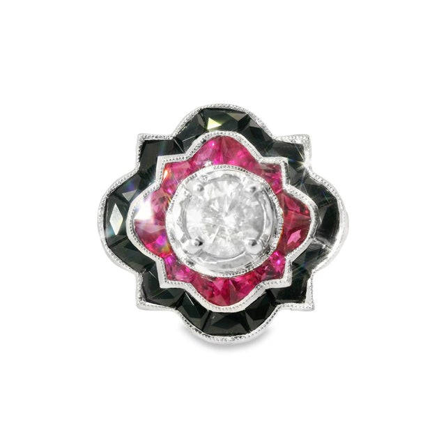 This Art Deco engagement ring band is crafted in 18K white gold and features a brilliant round diamond center 0.7 carats,...