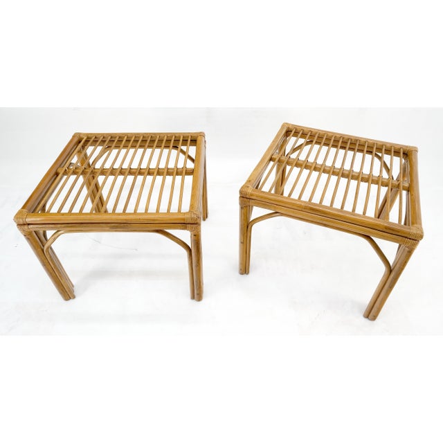 Mid-Century Modern Pair of Square Bamboo End Side Tables C1970s MINT For Sale - Image 3 of 8