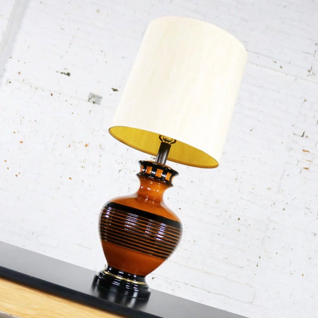 Mid 20th Century Mid Century Modern Lamp Large Brown and Black Bulbous Ceramic For Sale - Image 12 of 13